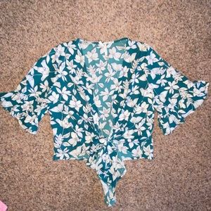 Floral tie front top